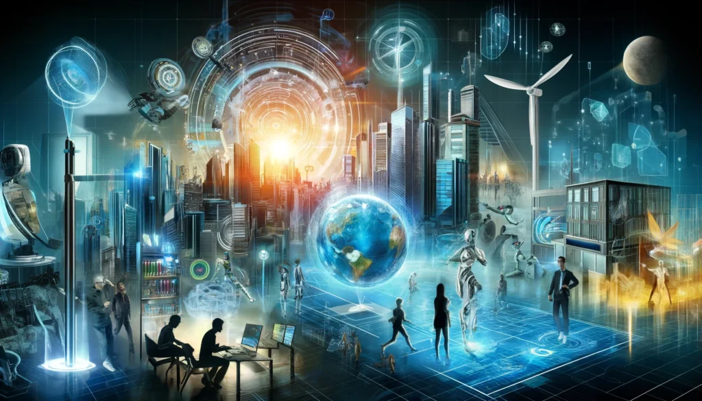 A futuristic and vibrant concept art showcasing innovative solutions for modern challenges in the technology industry.